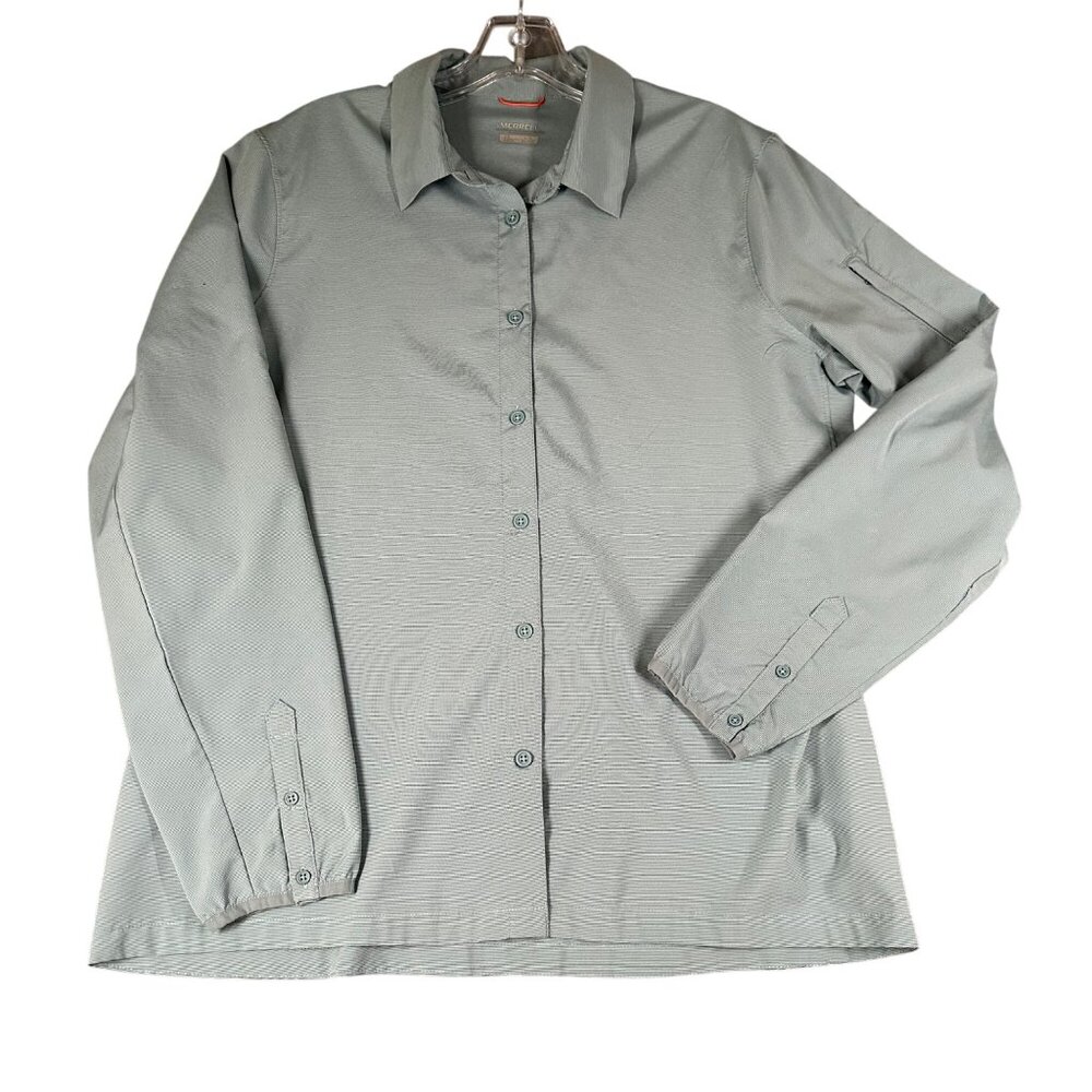 Merrell Mens L Light Blue Gray Long Sleeve Button Front Hiking Performance Shirt